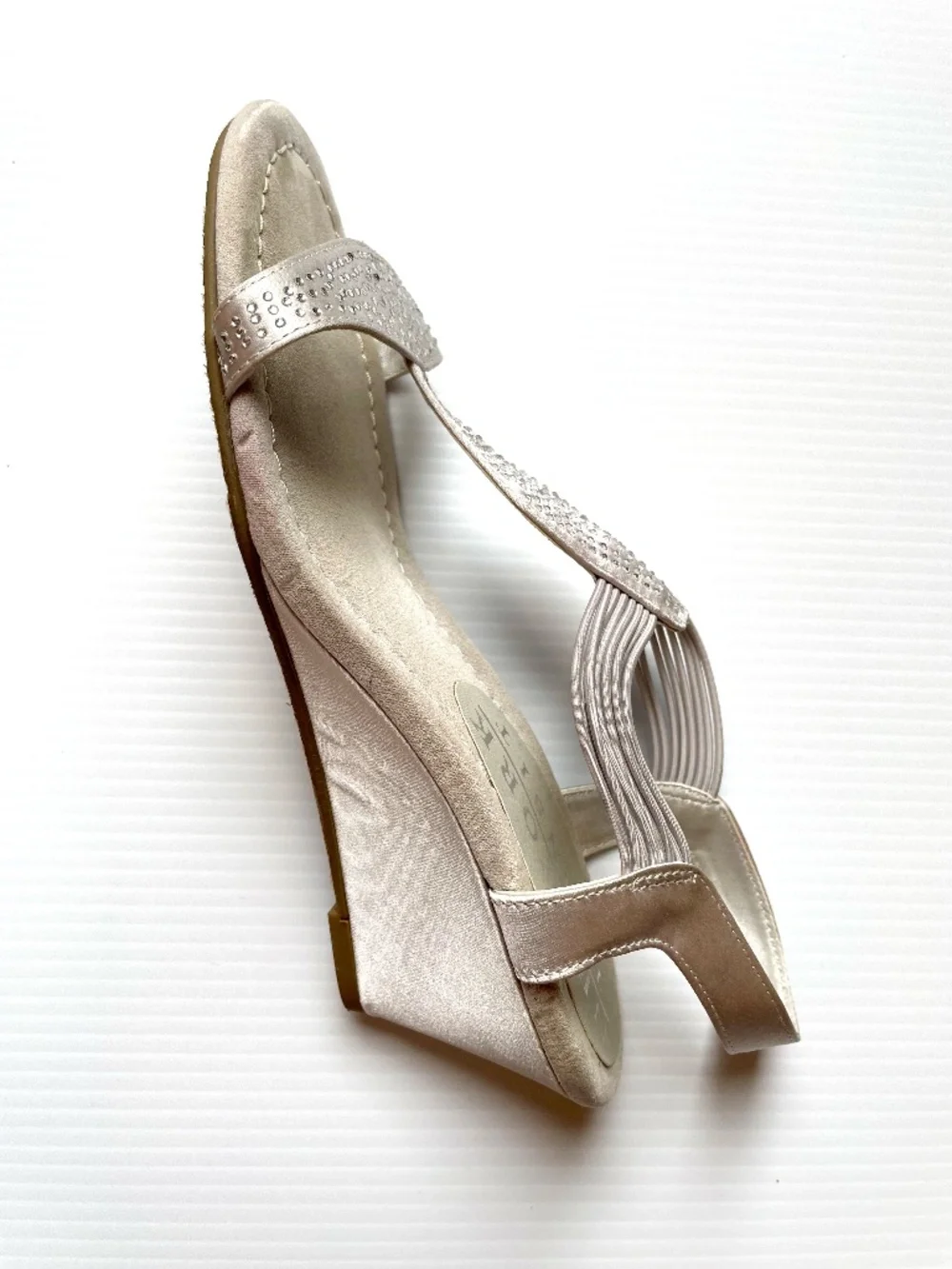 New York Transit Rhinestone-embellished T-strap Wedge Sandals, Size 7